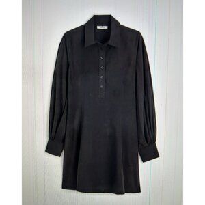 Madewell $138 Seamed Long-Sleeve Mini Shirtdress in Poplin Black Size 14 #NV025